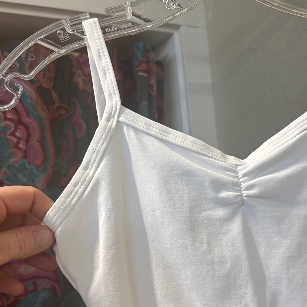 White Camisole Leotard with pinch front and pinch V back - Picture 4 of 7